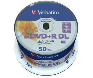 Диск DVD+R Verbatim 4.7Gb 16x, туба по 50 шт., с поверхностью для струйной 