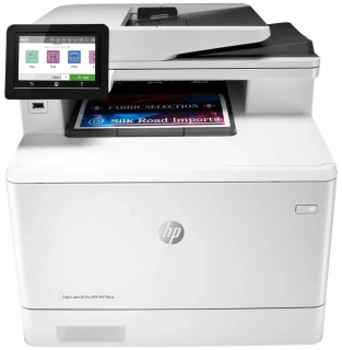 Копир-принтер-сканер-факс HP Color LaserJet Pro M479fnw (А4, лазерный, цветной, 27 стр./мин., двусторонний автоподатчик, плотность бумаги 60 - 200 г/м2, подача 300 л., Wi-Fi, Ethernet (RJ-45), USB, Bluetooth) ресурс пробных картриджей из комплекта поставки - по 1200 страниц