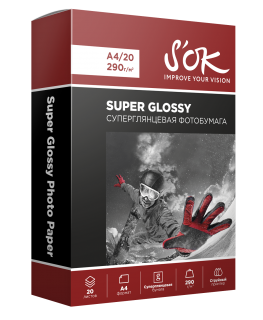 Фотобумага S'OK RC Super Glossy; 290gsm; A4*20 листов