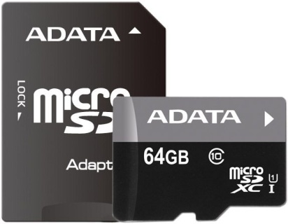 Карта памяти microSDXC 64GB ADATA AAUSDX64GUICL10-RA1 Class 10 UHS-I U1 (SD адаптер)